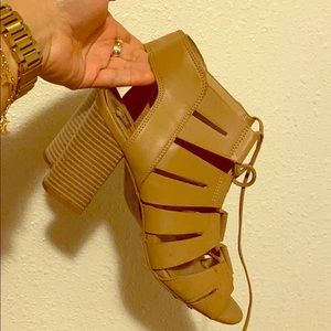Nude beige lace up comfy heels